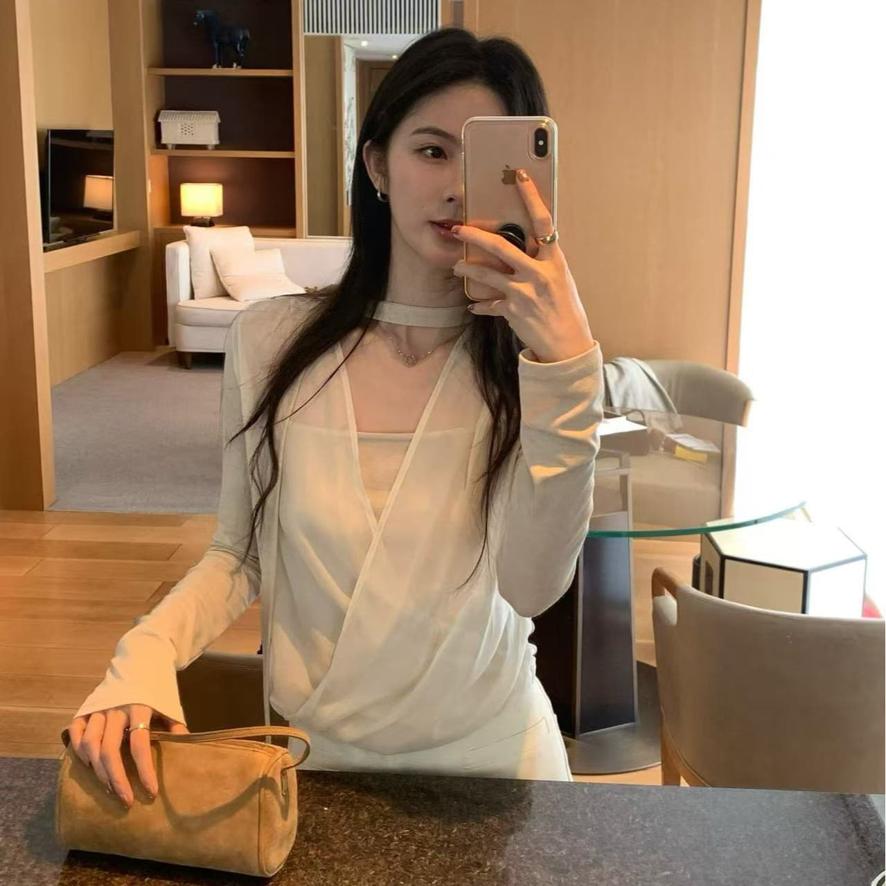 프랑스식 부드러운 바람 행침 목 리본 여성 셔츠 2026 새로운 가을 얇은 스타일 페이크 레이어드 긴팔 작은 셔츠 맨위 이미지 5