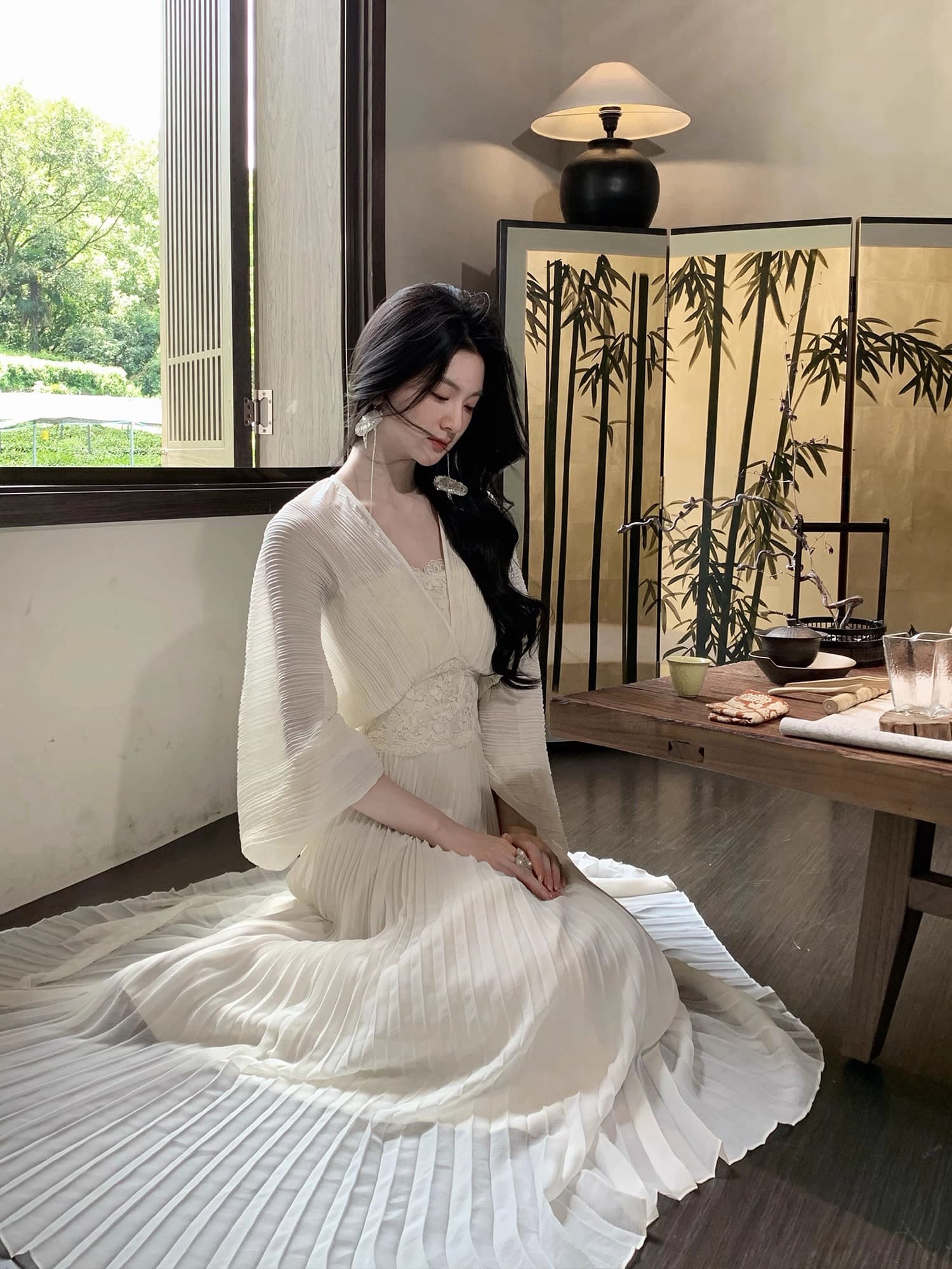 8.4 20 00pm 켜기 새로운 프라임 달 사직 압력 주름 레이스 드레스 상세 이미지 1