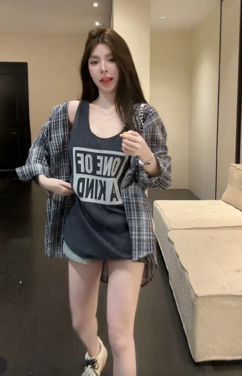 huihui 한 부서 알파벳 프린트 루즈핏 슬림해 보이는 수 있습니다. 인사이드 가져 가라. 외출용 다용도 캐미솔 셔츠 이미지 2