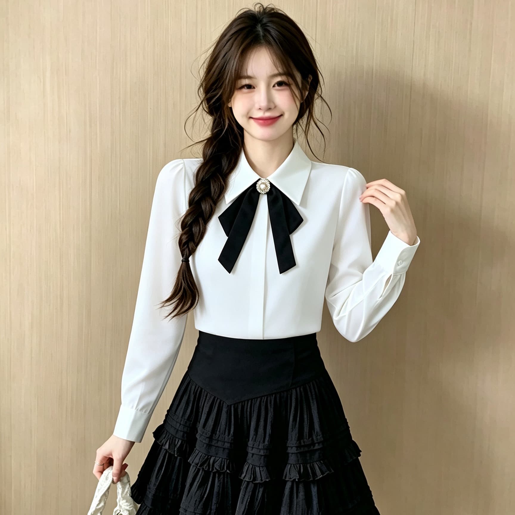 화이트 여성 셔츠 이른 가을 2026 나비 매듭 출퇴근 품격 긴팔 경력 워크웨어 셔츠 이미지 2
