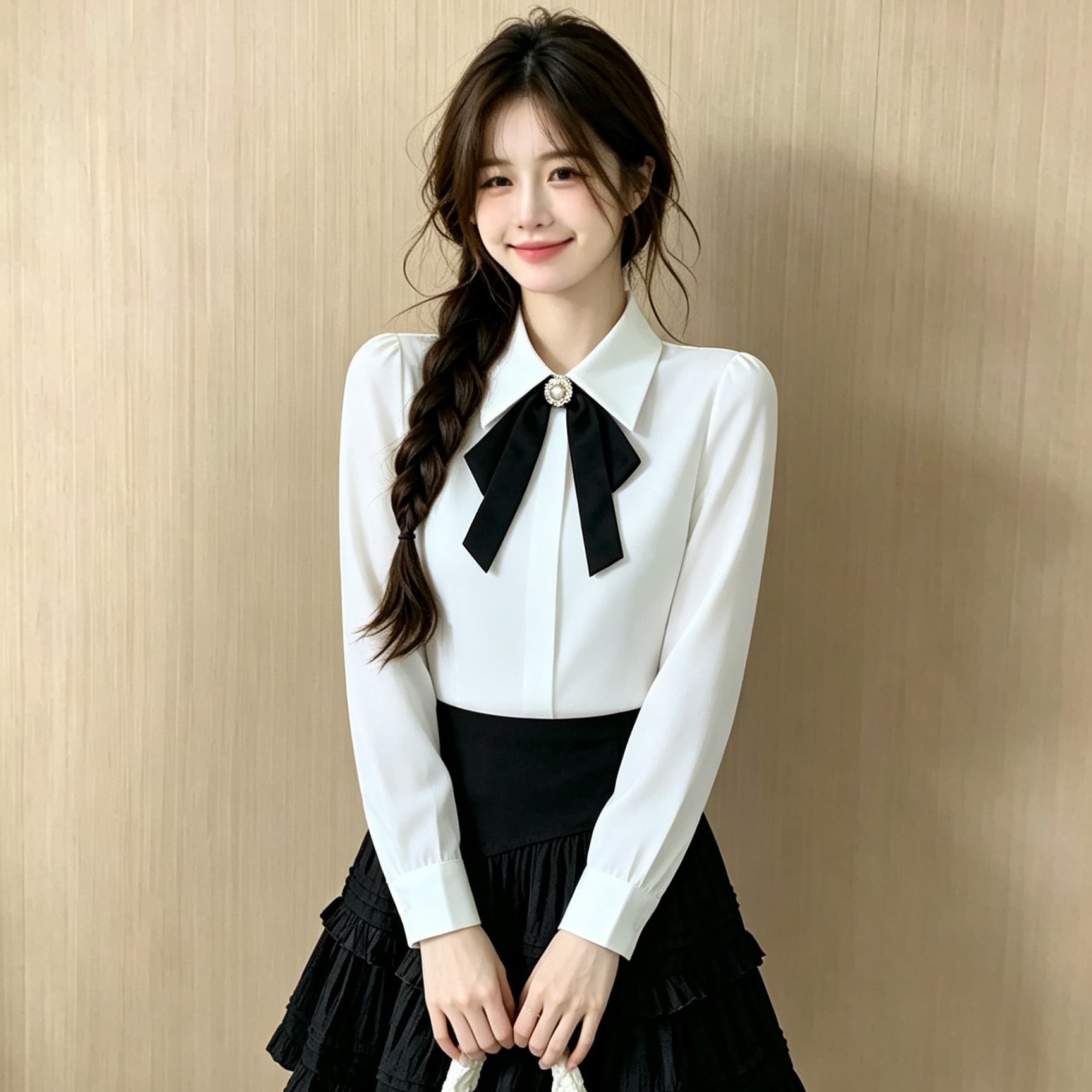화이트 여성 셔츠 이른 가을 2026 나비 매듭 출퇴근 품격 긴팔 경력 워크웨어 셔츠 이미지 5