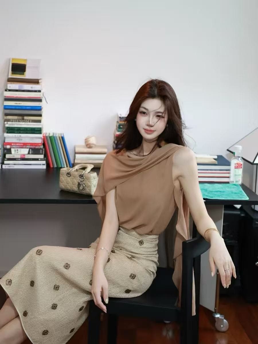 프랑스식 리본 페이크 레이어드 시폰 셔츠 여성 여름 새로운 고급 센스 루즈핏 다용도 Tulle 아름다운 작은 셔츠 맨위 이미지 4