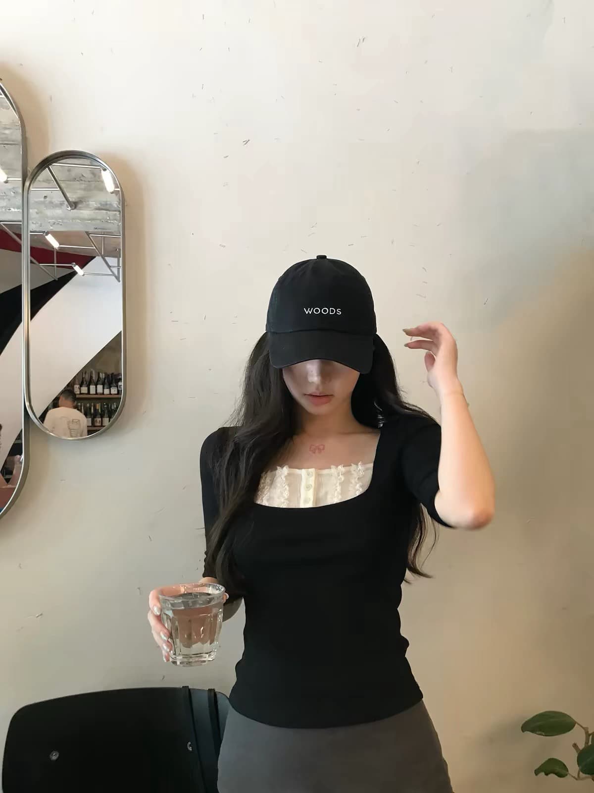 sheepland 작은 한 수식 레이스 페이크 레이어드 모달 니트 티셔츠 여성 이른 가을 반소매 슬림해 보이는 맨위 상세 이미지 1
