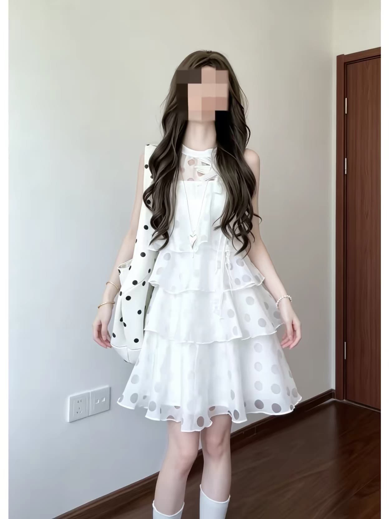 장면 페이지 페이지 눈 가을 멜라루카 생일 치마 여름 화이트 행침 목 케이크 드레스 도트 무늬 안개 실 드레스 이미지 4