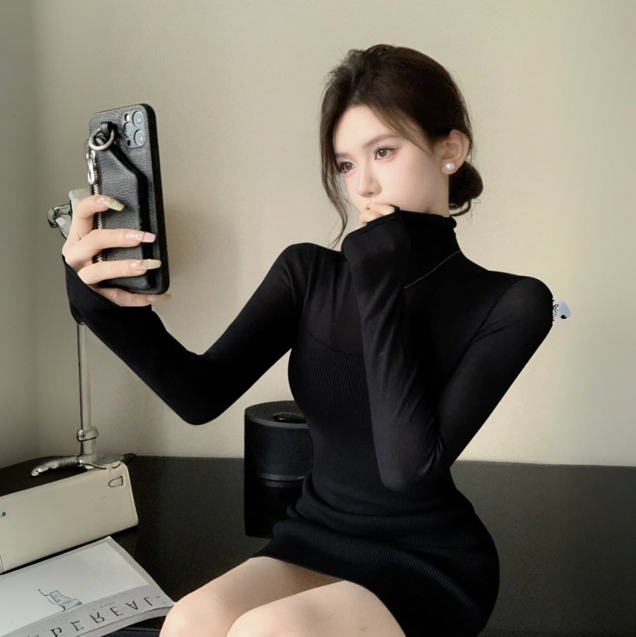한국 가을 겨울 감기 로얄 자매 터틀넥 몸매 가꾸기 허리 수축 니트 미니 스커트 명문 여성 만나는 작은 키 타이트 스커트 드레스 상세 이미지 1