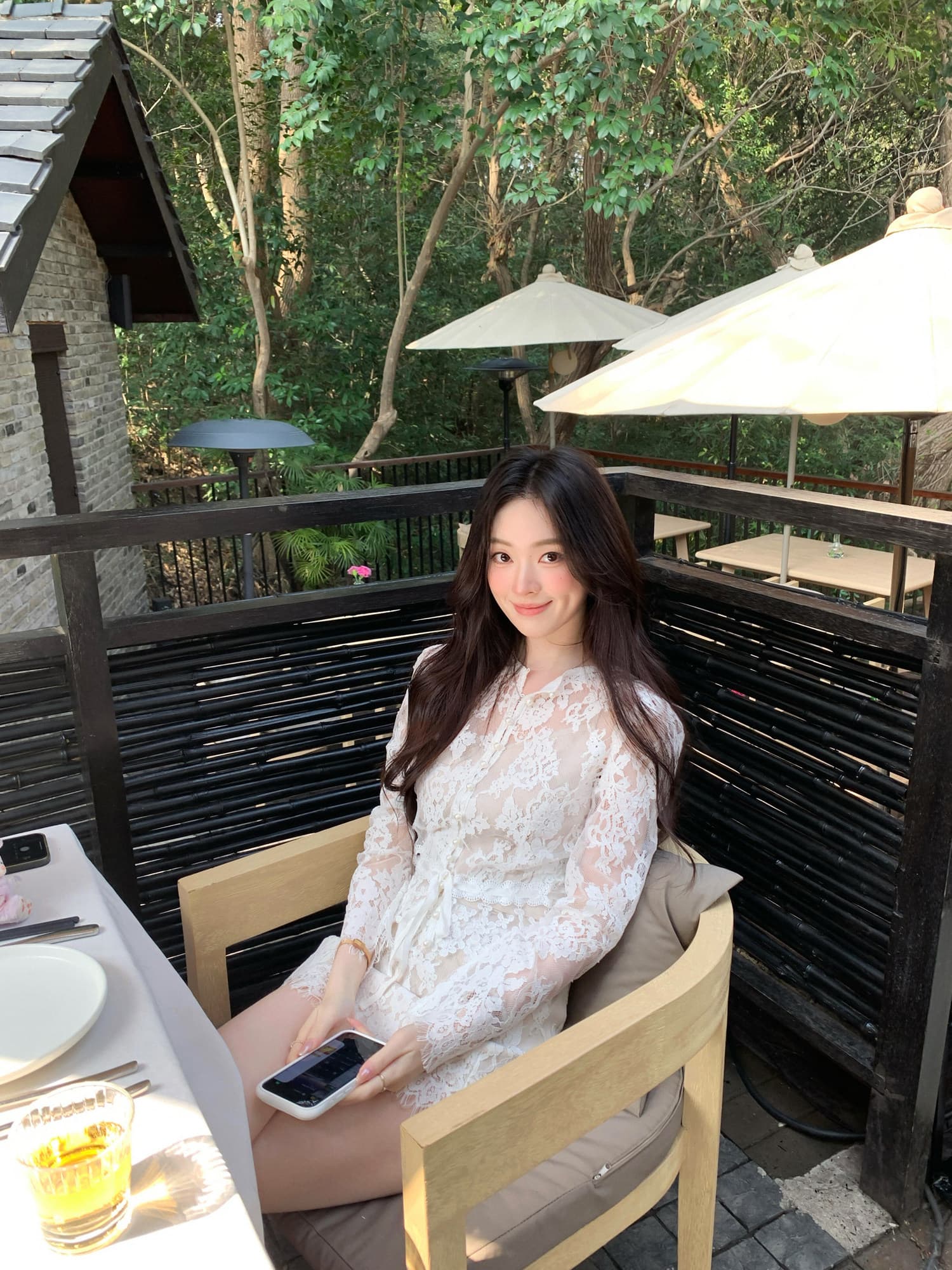 프랑스식 레이스 세트 여성 여름 천 골드 센스 긴팔 셔츠 순수한 욕망 실 빈 의류 반 스커트 품격 3종 세트 상세 이미지 3
