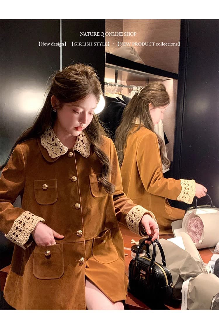 양 작은 볼륨 miu 부서 프랑스식 레트로 재킷 탈착식 칼라 이미지 3