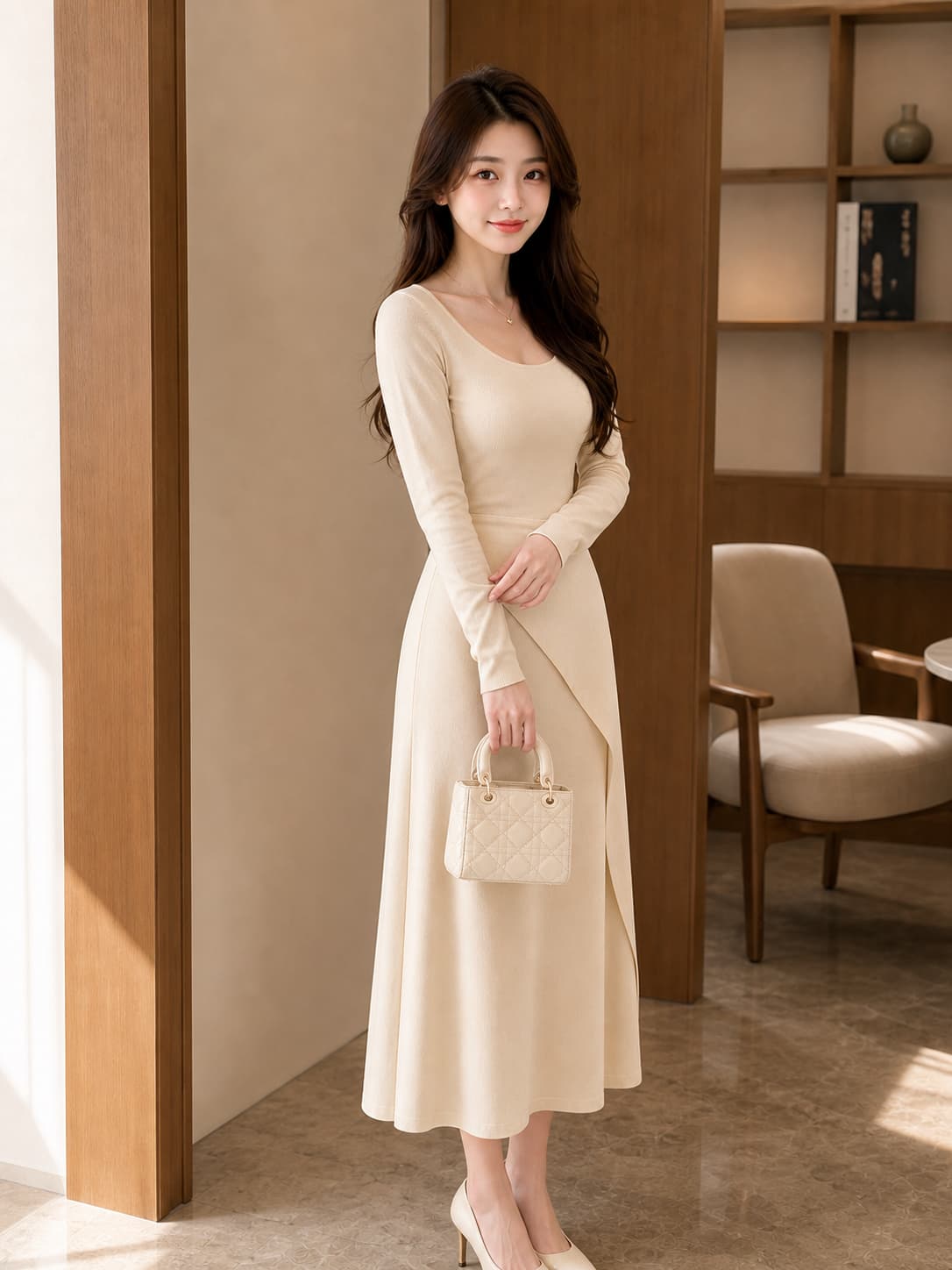 2026 가을 의상 새로운 긴팔 드레스 니트 치마 한국 스타일 몸매 가꾸기 슬림해 보이는 롱 스커트 상세 이미지 1