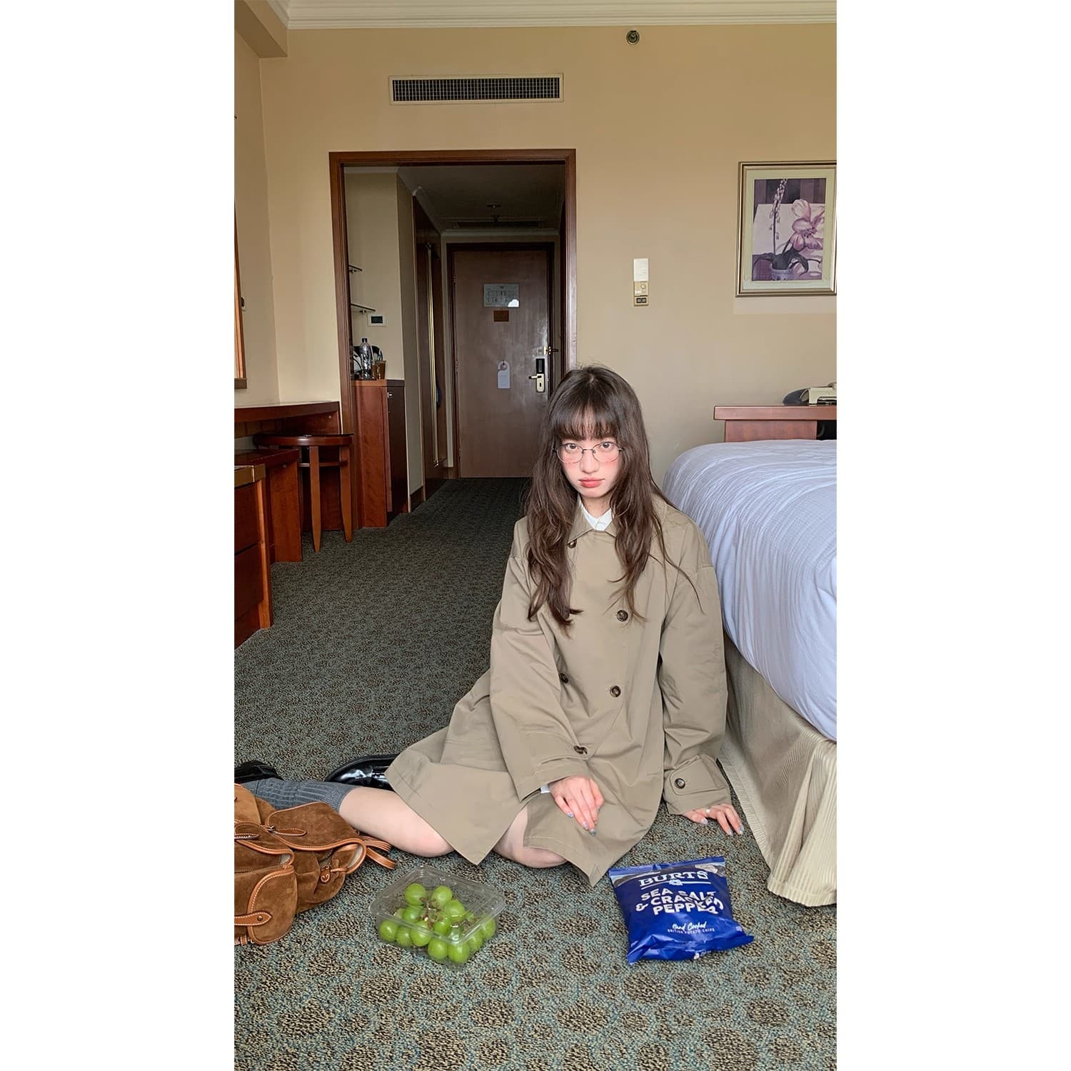 rainy 한 부서 디자인 센스 중간 길이 베이비 칼라 바람막이 봄 가을 여성 루즈핏 이중 버튼 새로운 망토 재킷 상세 이미지 3
