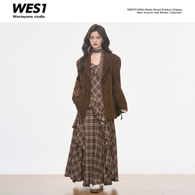 8.3 신제품 westayone 스웨이드 정장 여성 코트 2026 새로운 작은 키 체크무늬 드레스 이미지 4