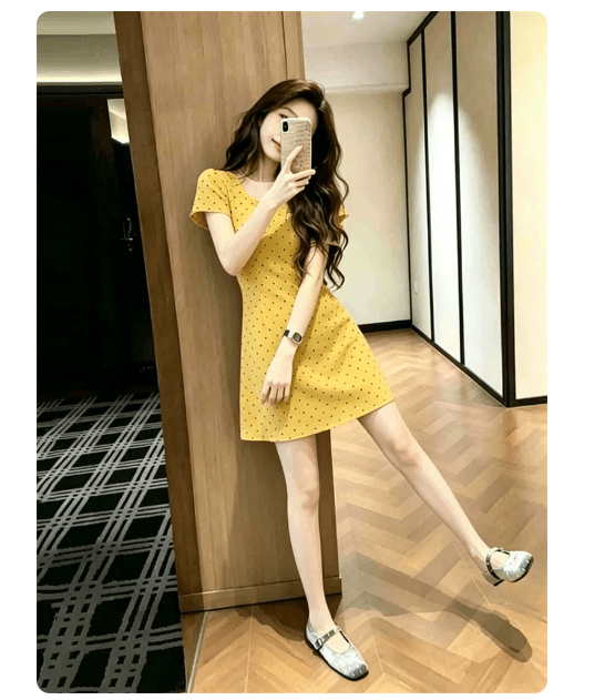 프랑스식 달콤함 꽃무늬 반팔 여성 드레스 여름 작은 대중 디자인 고급 센스 허리 수축 슬림해 보이는 캐주얼 짧은 치마 이미지 3