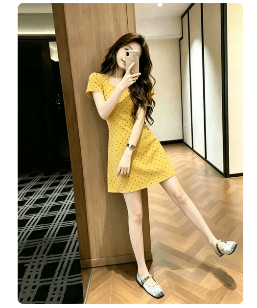 프랑스식 달콤함 꽃무늬 반팔 여성 드레스 여름 작은 대중 디자인 고급 센스 허리 수축 슬림해 보이는 캐주얼 짧은 치마 상세 이미지 1