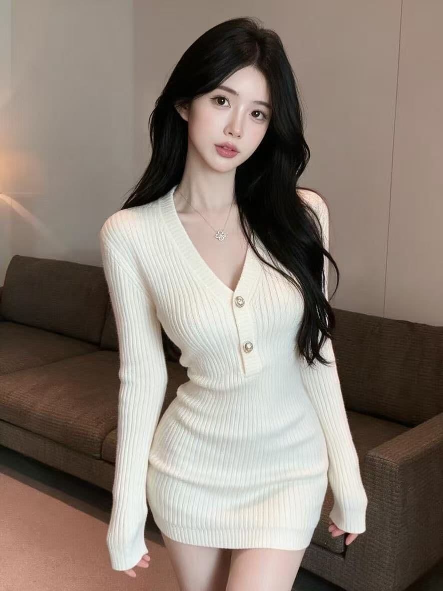 작은 샤넬 스타일 로얄 자매 인사이드 가져 가라. 만나는 타이트 스커트 여성 가을 겨울 꼬집기 허리 V넥 품격 자이언트 디스플레이 몸 스웨터 원피스 이미지 4