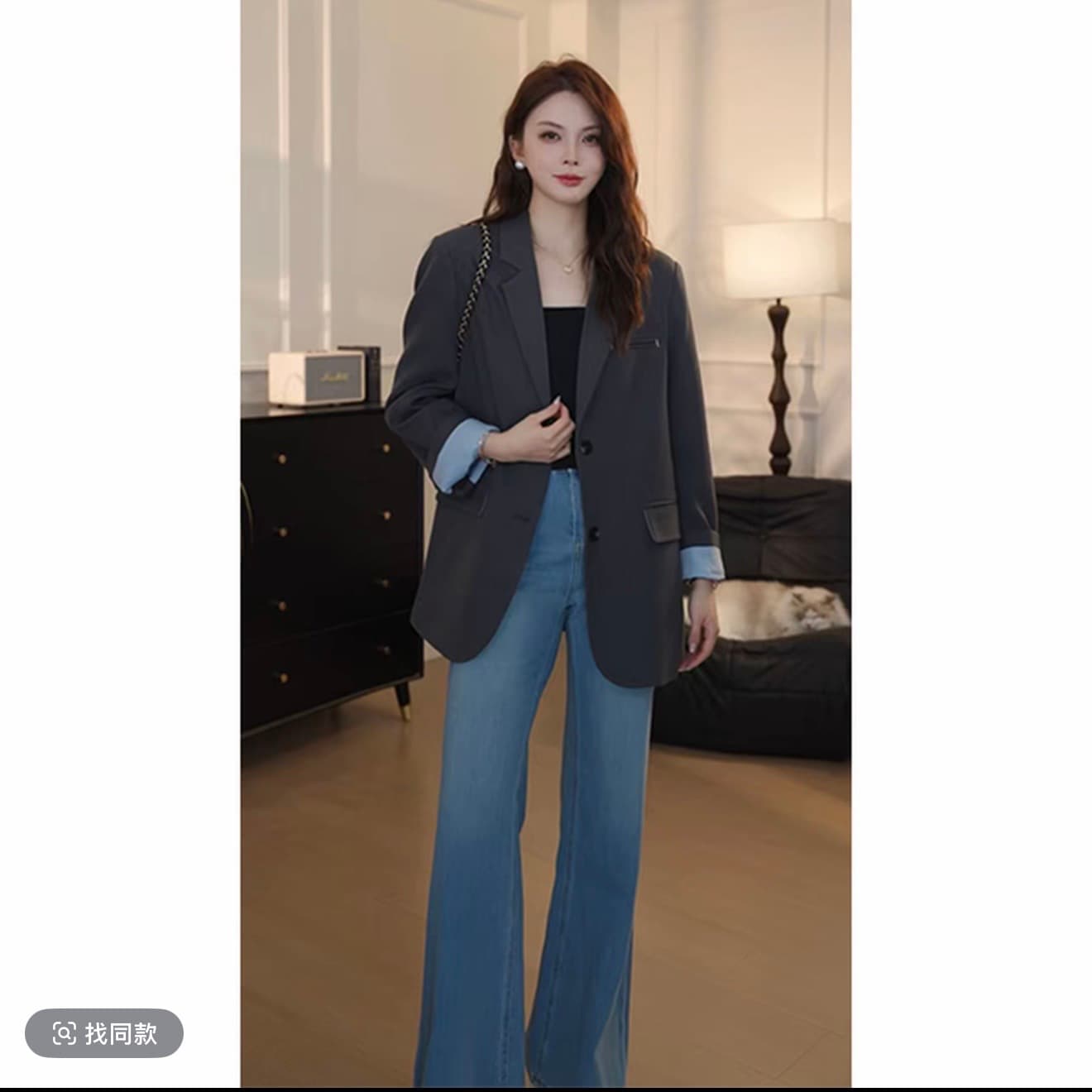 2026 년 봄 가을 캐주얼 다용도 패치워크 색상 이후 진자 단추 정장 여성 코트 다용도 루즈핏 디자이너 정장 이미지 2