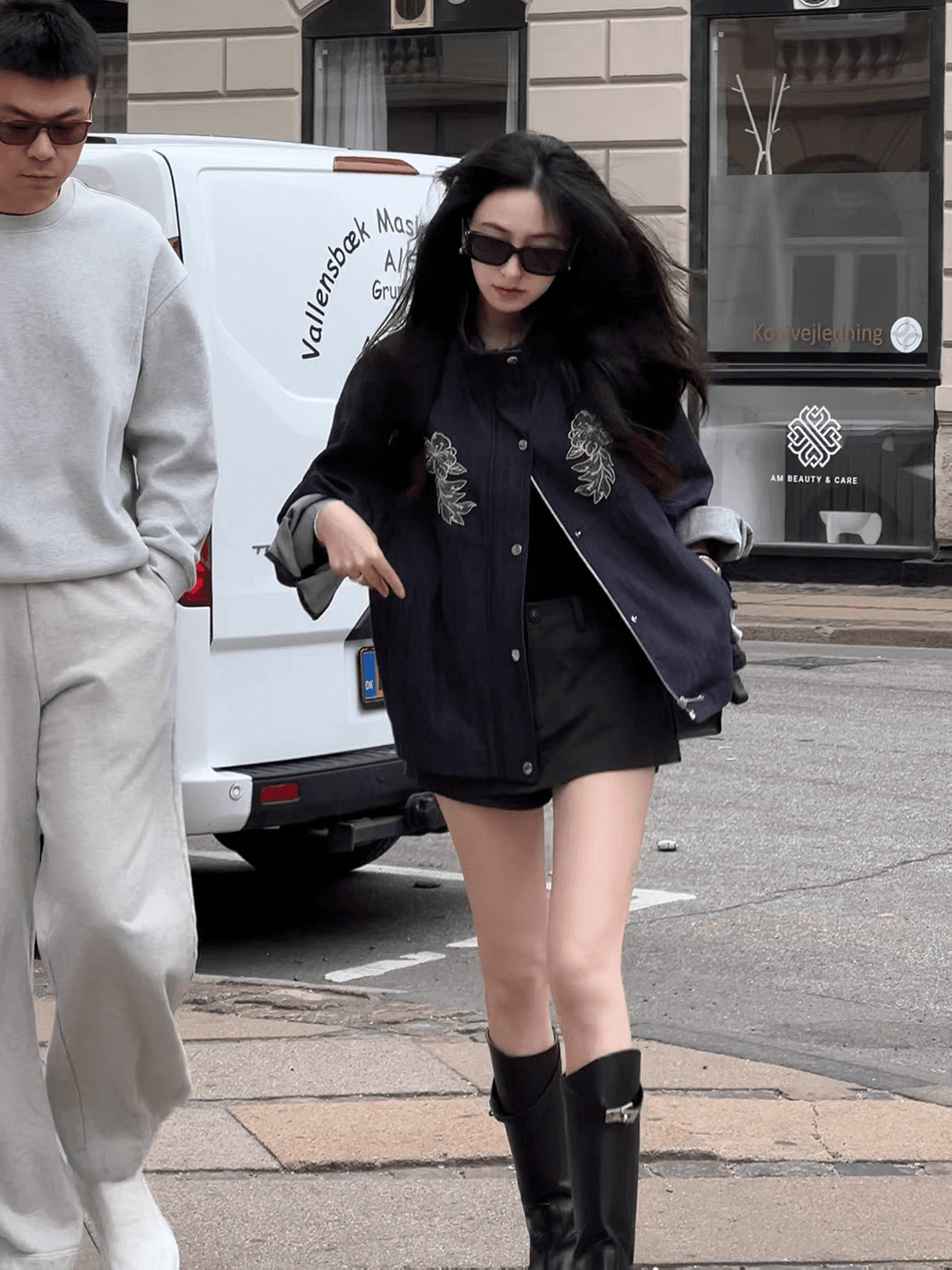 여름 시 면 사선 무늬 무거운 작업 꽃무늬 자수 원색 데님 여성 코트 이른 가을 스탠드 칼라 가을 어깨 의류 이미지 2