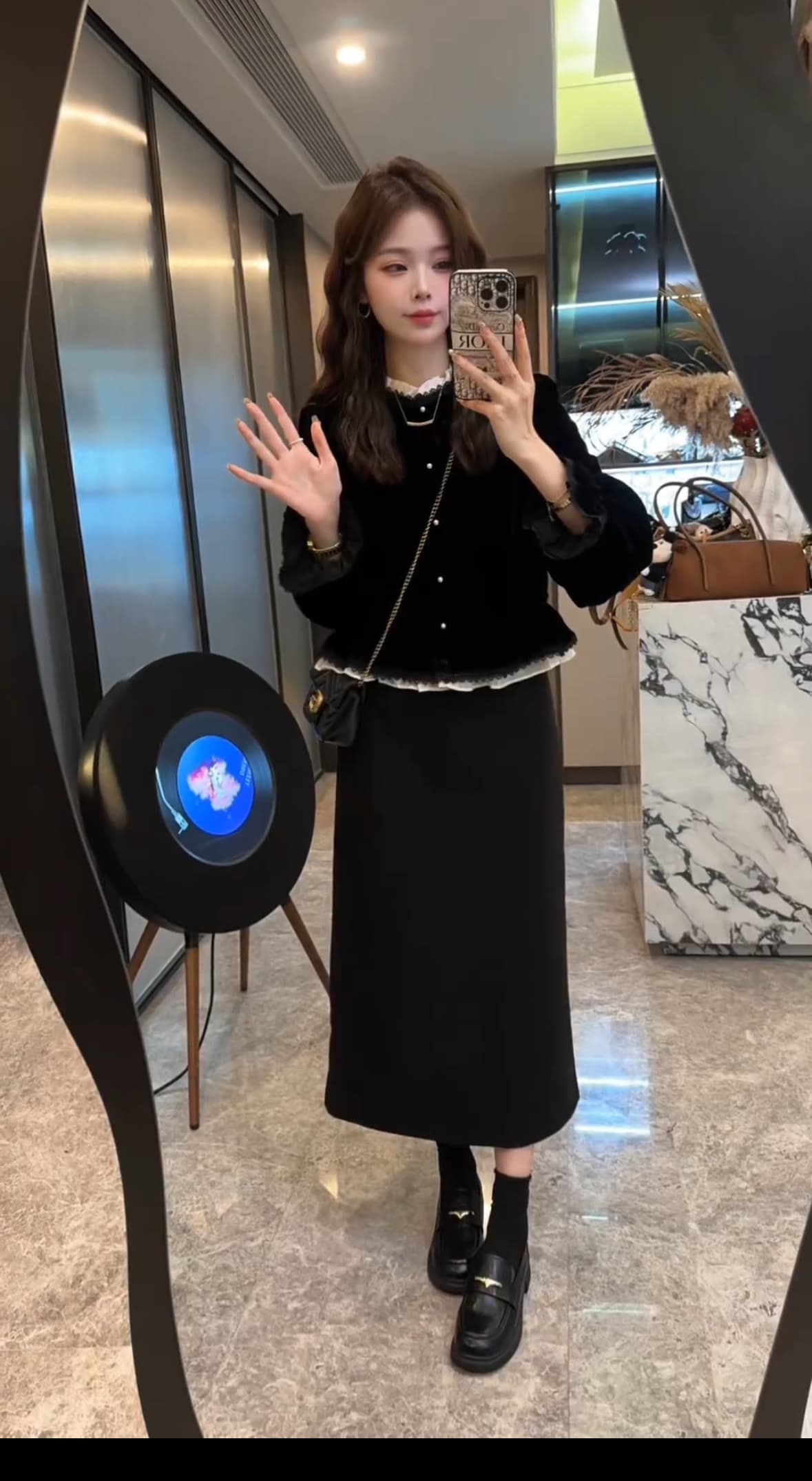 전체 수준 우아함 프랑스식 빛 럭셔리 고유 한 아름다운 작은 셔츠 가을 벨벳 Chic 고유 한 작은 맨위 이미지 2