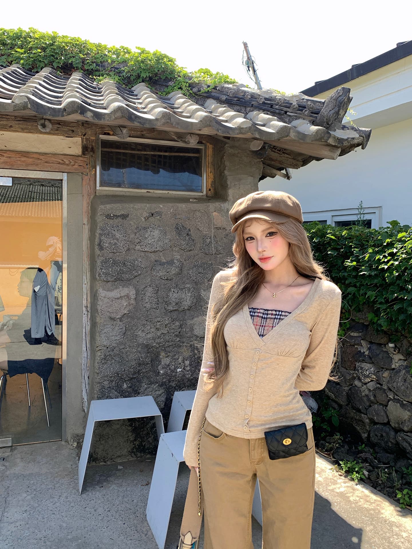 긴팔 티셔츠 가을 2026 새로운 여성 페이크 레이어드 카키 색 인사이드 가져 가라. 만나는 그레이트 봐. 의류 상세 이미지 3