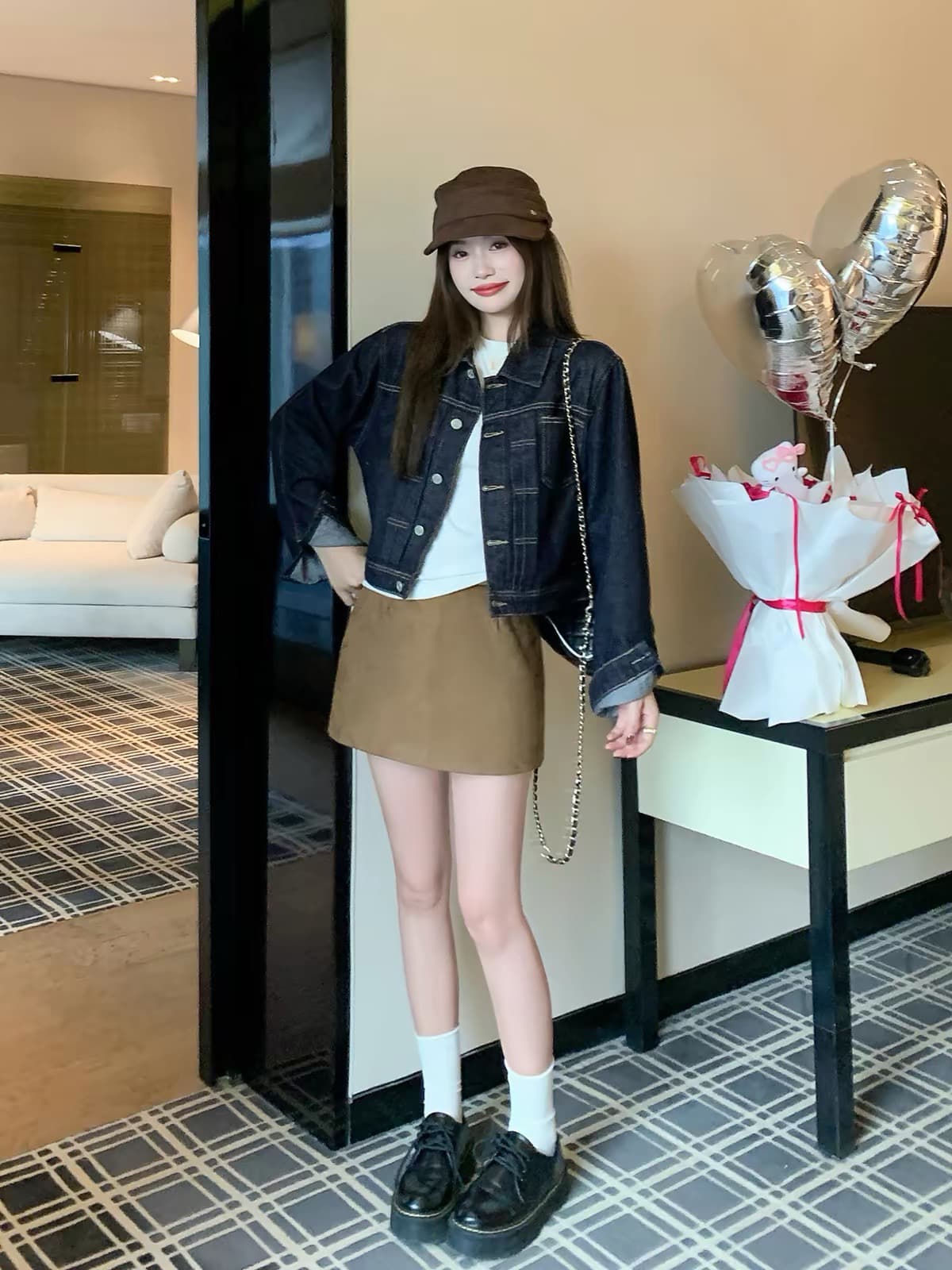 한 번 작은 짭짤한 항구 바람 레트로 진한 파란색 데님 여성 코트 이른 가을 새로운 루즈핏 쇼트 스타일 외부 가져 가라. 긴팔 맨위 상세 이미지 1