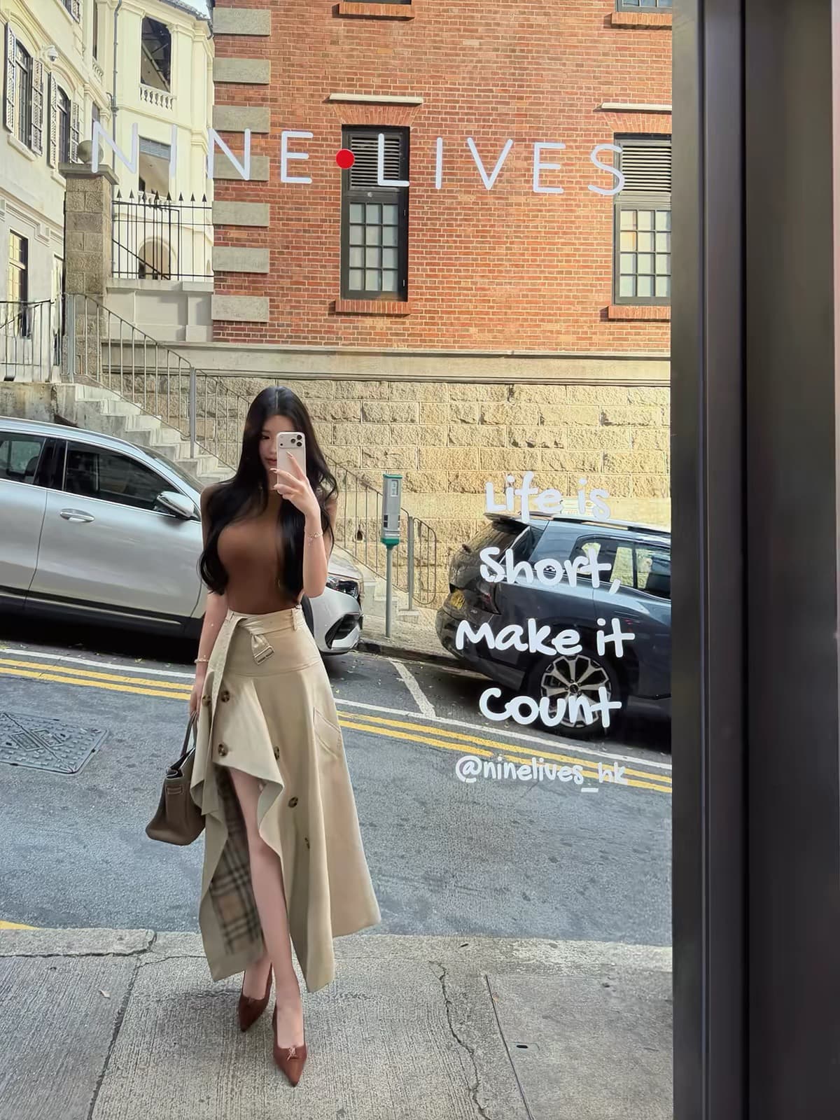 파리 길모퉁이 영국식 바람 디자인 센스 하이웨이스트 비대칭 반 스커트 체크무늬 한 마디 우산 치마 n 이미지 3