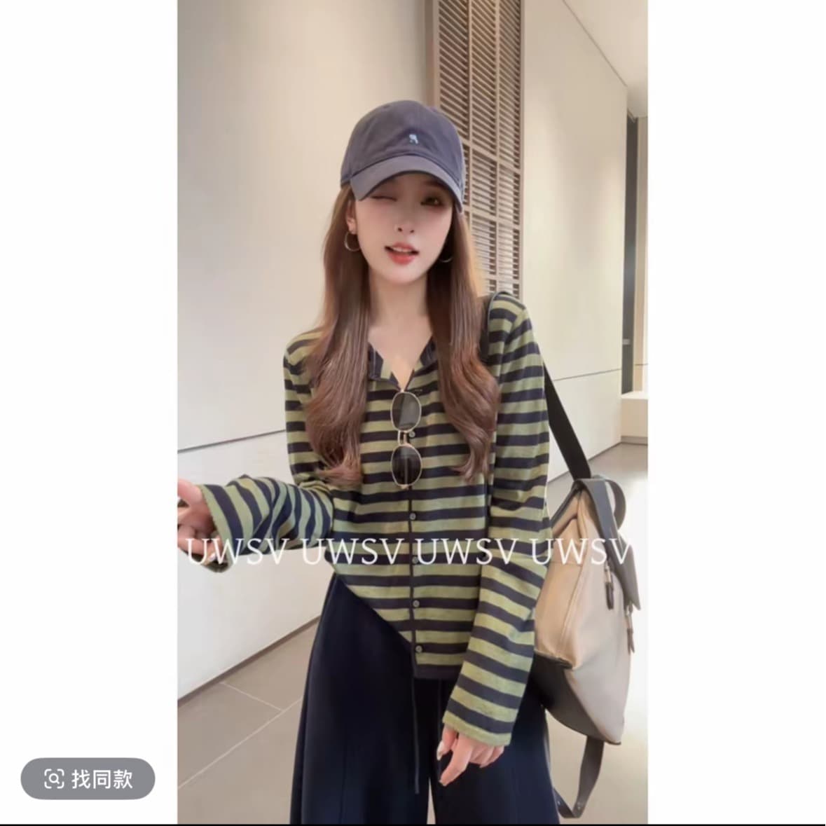 Annan uwsv 새로운 레트로 패션 디스플레이 얇고 작은 표준 스트라이프 오픈 가디건 스웨터 이미지 5