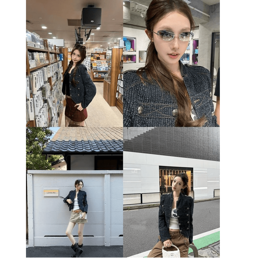 스탠드 칼라 단추 데님 쇼트 스타일 여성 코트 가을 작은 키 한국 스타일 슬림해 보이는 품격 다용도 긴팔 재킷 맨위 이미지 4