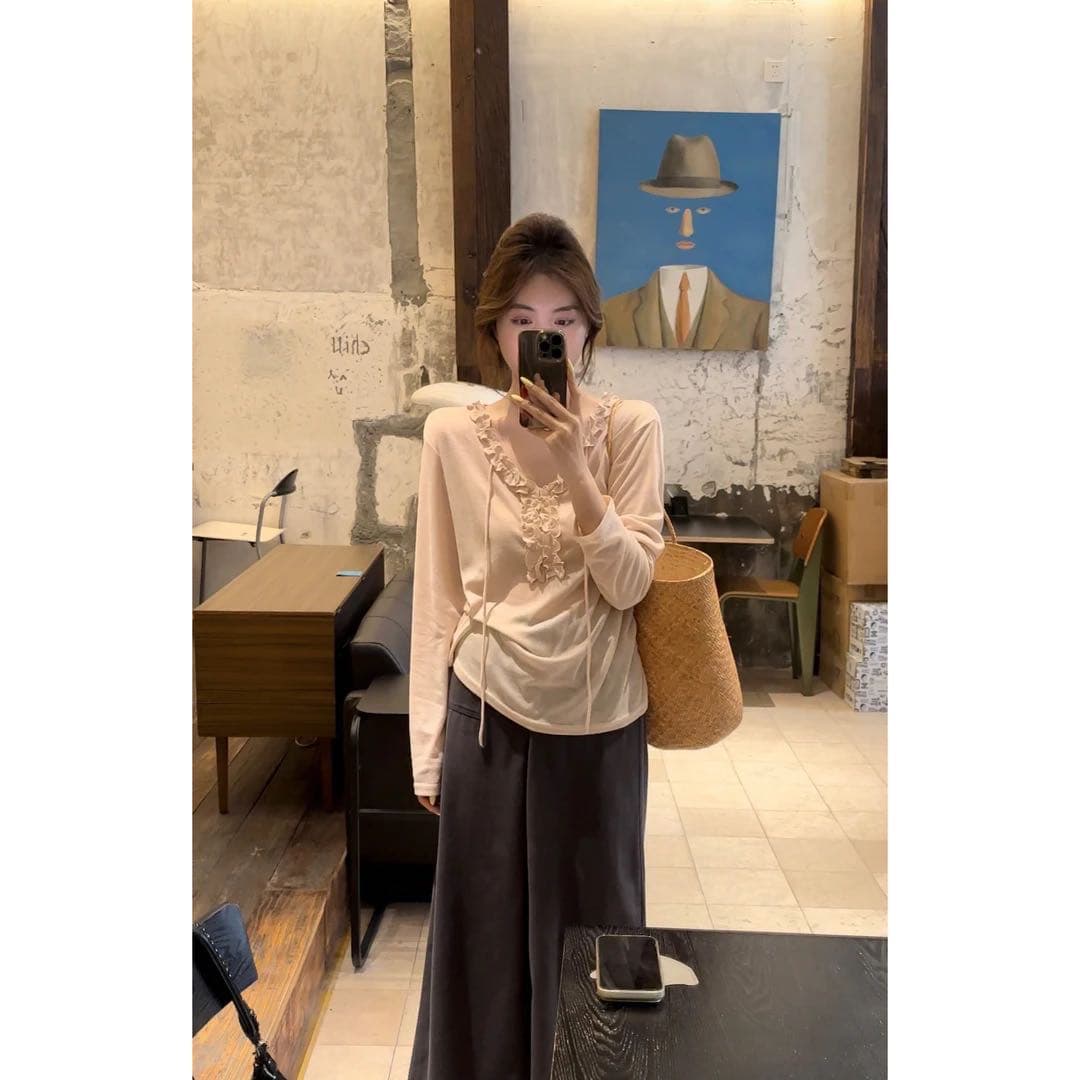 두 복숭아 레이스 자외선 차단 tee 한 부서 작은 대중 디자인 센스 부드러운 찹쌀 느슨함 블라우스 맨위 상세 이미지 3