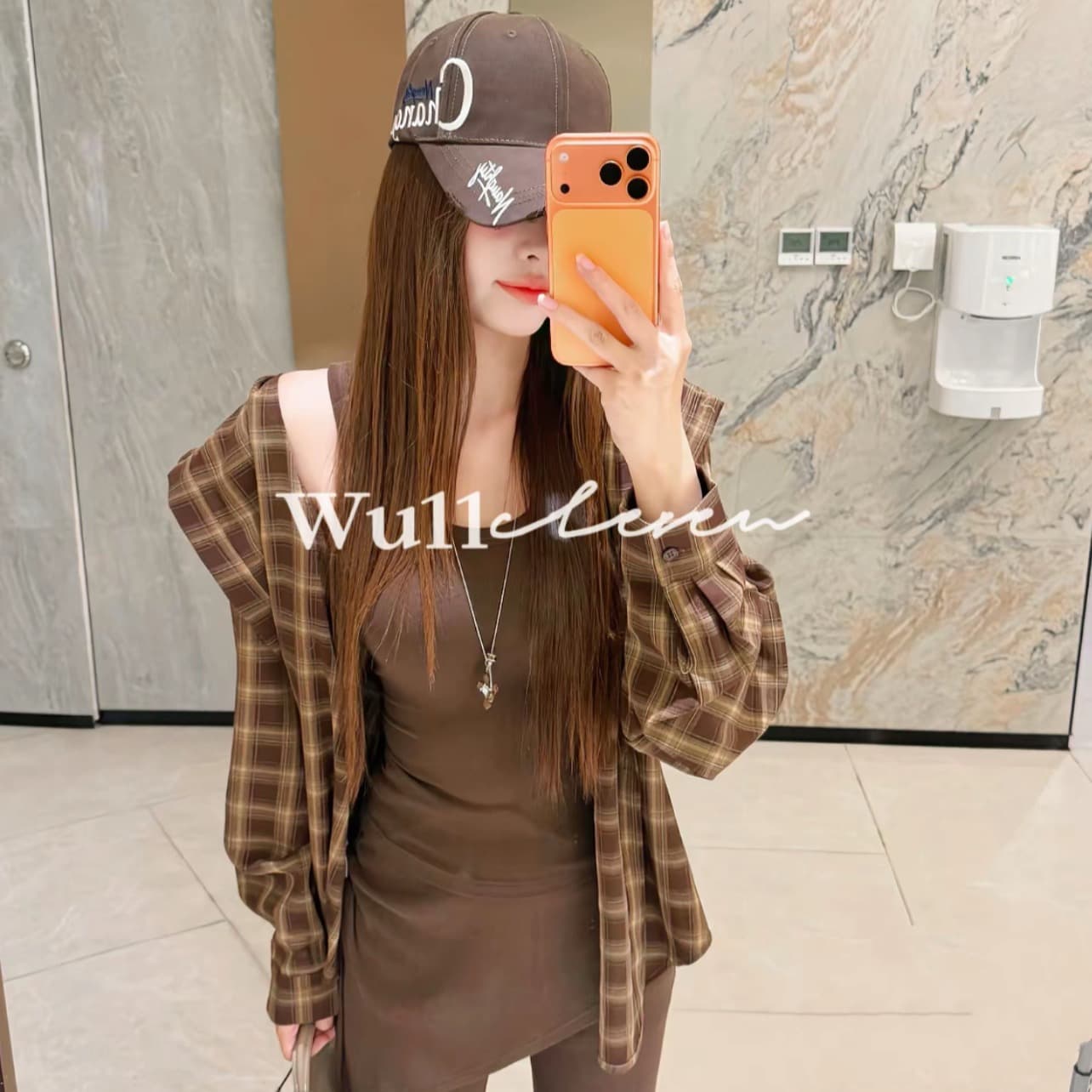 wu11 가을 켜기 새로운 느긋한 바람 스트라이프 후드 셔츠 캐미솔 슬림해 보이는 긴 바지 3종 세트 이미지 5