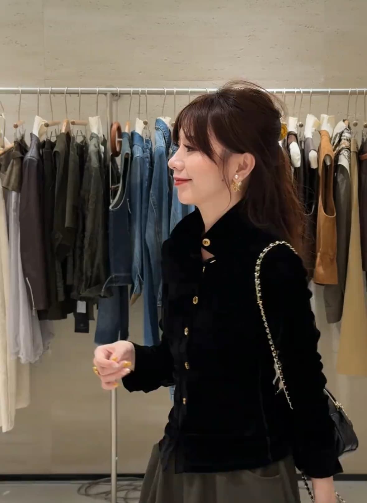 고급 품격 벨벳 금속 버클 부드러운 찹쌀 스탠드 칼라 긴팔 셔츠 상세 이미지 4