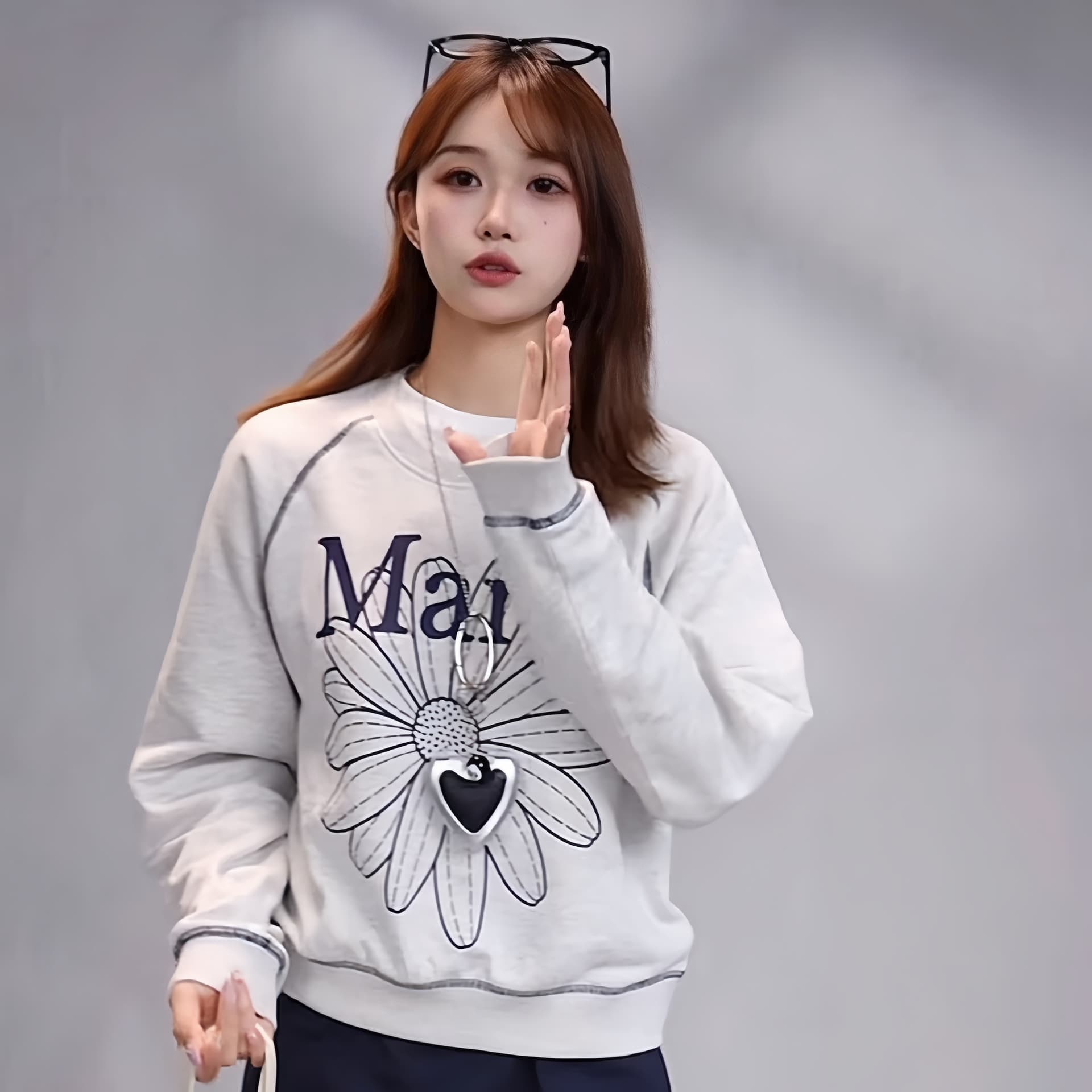 가을 새로운 데이지 프린트 라운드 넥 루즈핏 다용도 캐주얼 여성 긴팔 후드티 이미지 5