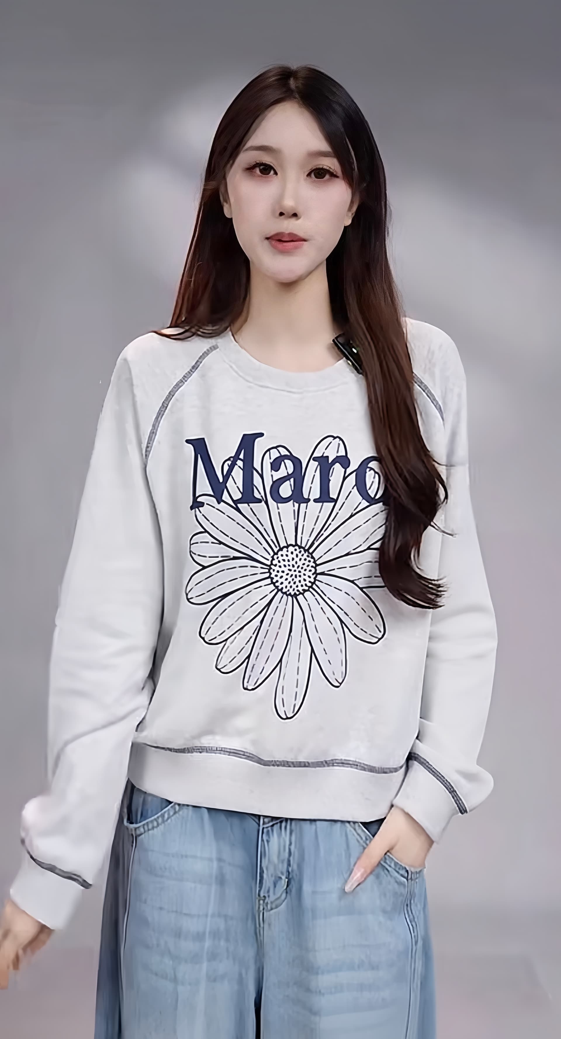 가을 새로운 데이지 프린트 라운드 넥 루즈핏 다용도 캐주얼 여성 긴팔 후드티 상세 이미지 3