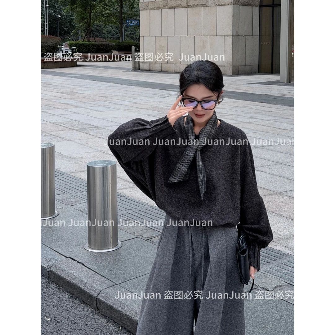 현대 신문 juanjuan 라운드 넥 연삭 털 웨이 벨트 스카프 상세 이미지 4