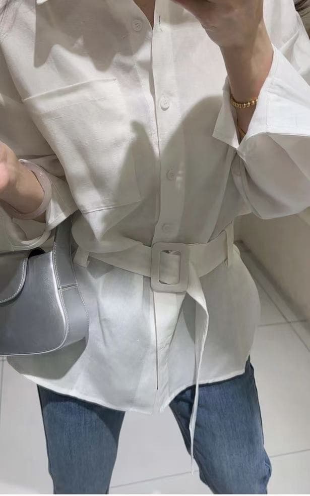 한 부서 품격 출퇴근 허리 수축 슬림해 보이는 긴팔 디자인 센스 셔츠 벨트 포함 봄 가을 맨위 이미지 4