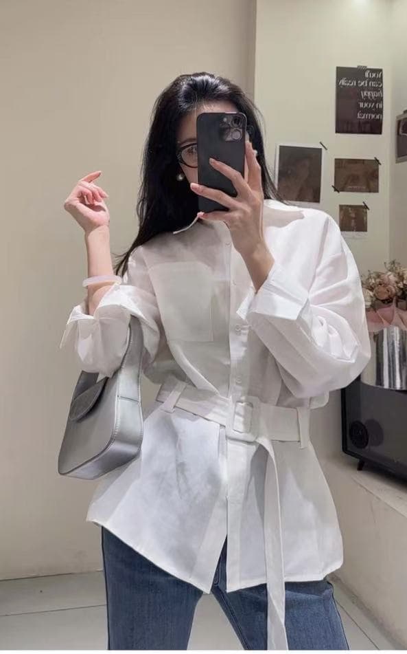한 부서 품격 출퇴근 허리 수축 슬림해 보이는 긴팔 디자인 센스 셔츠 벨트 포함 봄 가을 맨위 상세 이미지 1