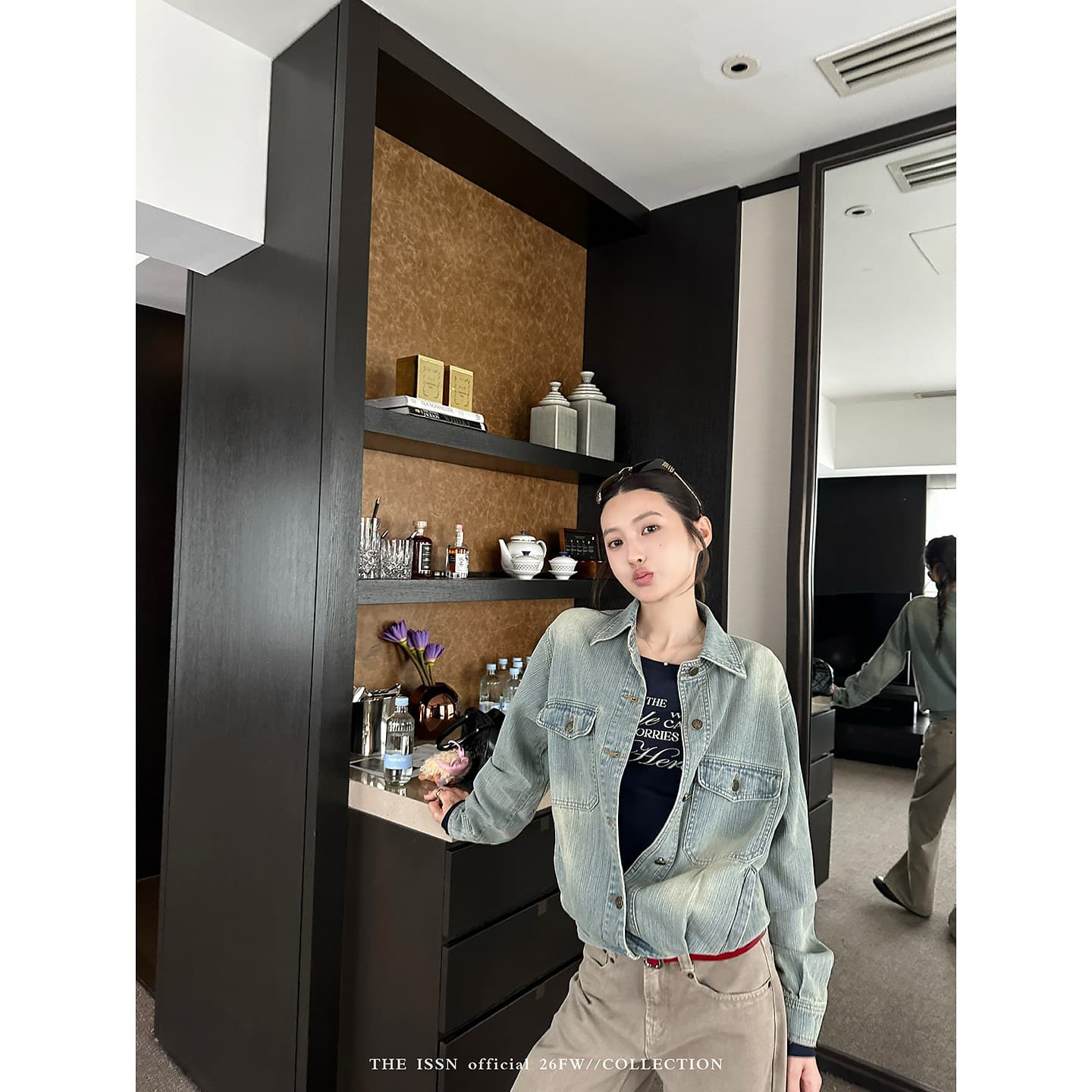 닝 부문 폴로 칼라 주머니 워시 물 마 오래된 데님 여성 코트 가을 캐주얼 루즈핏 외부 가져 가라. 슬림해 보이는 오픈 가디건 맨위 이미지 3