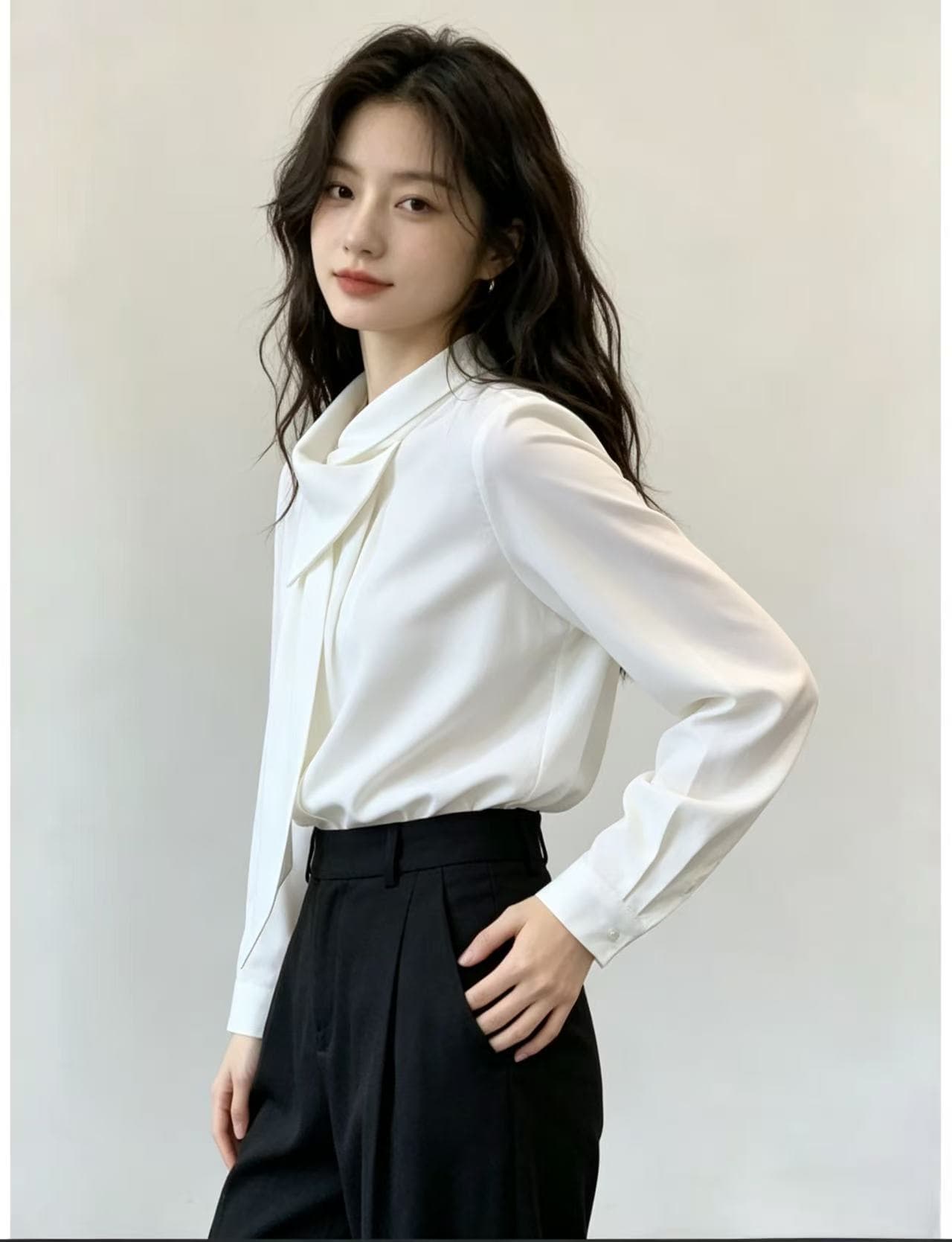 긴팔 여성 셔츠 2026 새로운 가을 의상 새로운 화이트 프랑스식 디자인 센스 품격 셔츠 리본 풀오버 맨위 상세 이미지 3