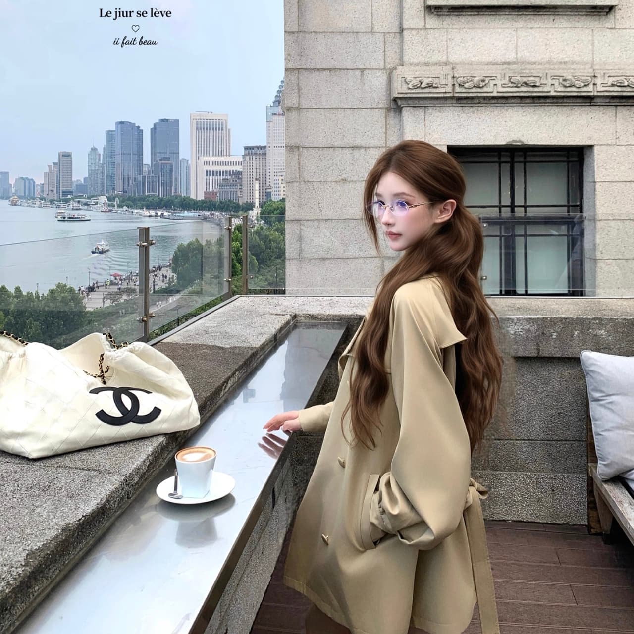 늦게 우산 우산 26 fw 리드 리프 조용한 자르다 루즈핏 버전 폴로 칼라 벌룬 소매 카키 바람막이 이미지 4