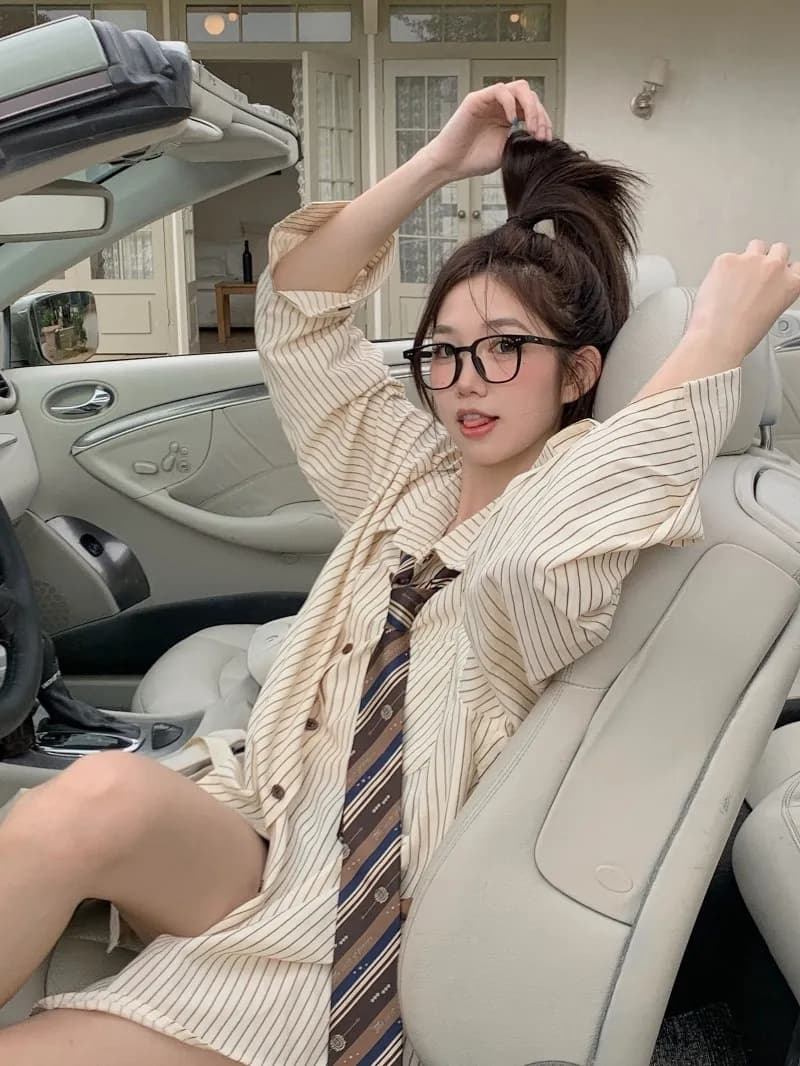 새로운 품격 스트라이프 삽입 어깨 소매 셔츠 봄 가을 여성 일본식 긴팔 루즈핏 긴팔 셔츠 다용도 레트로 맨위 상세 이미지 3