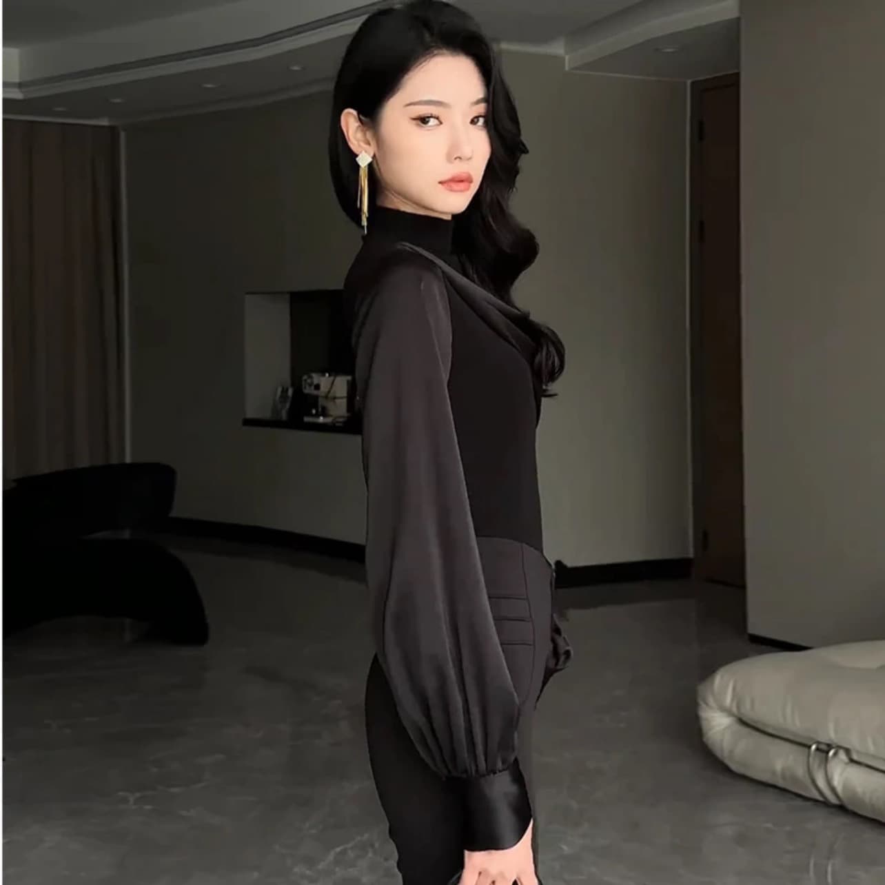 디자인 센스 빛 럭셔리 패션 패치워크 긴팔 여성 셔츠 새로운 품격 다용도 만나는 맨위 몸매 가꾸기 슬림해 보이는 상세 이미지 1