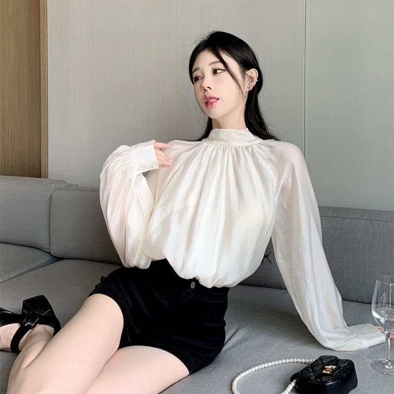2026 봄 가을 새로운 고급 센스 우아함 품격 나비 매듭 스트랩 여성 셔츠 디자인 센스 Chic 루즈핏 셔츠 이미지 4