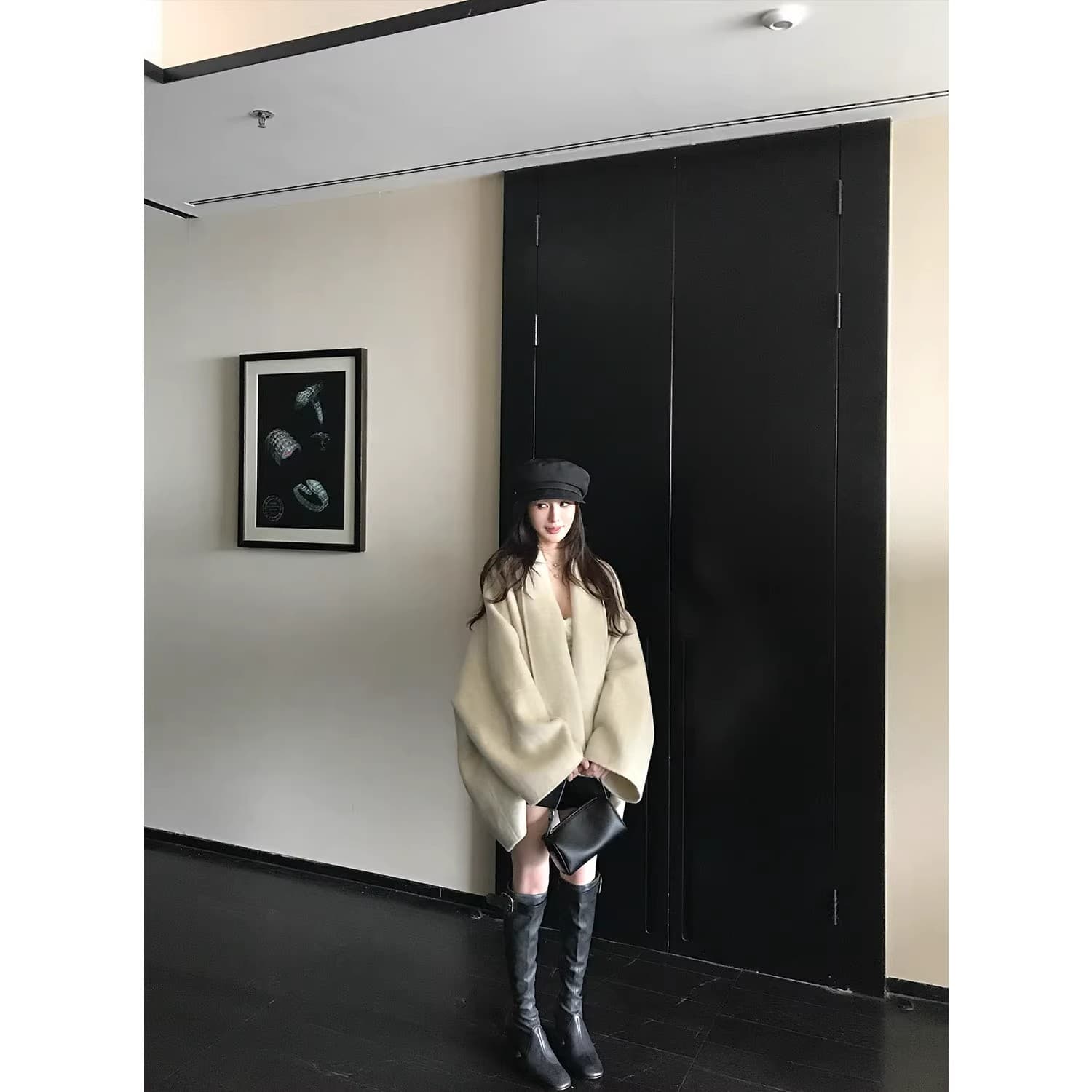 skk store Jiao 자매 yb 맞춤 row 부서 망토 코트 880g 타조 울 상 실크 양모 양면 자켓 이미지 2