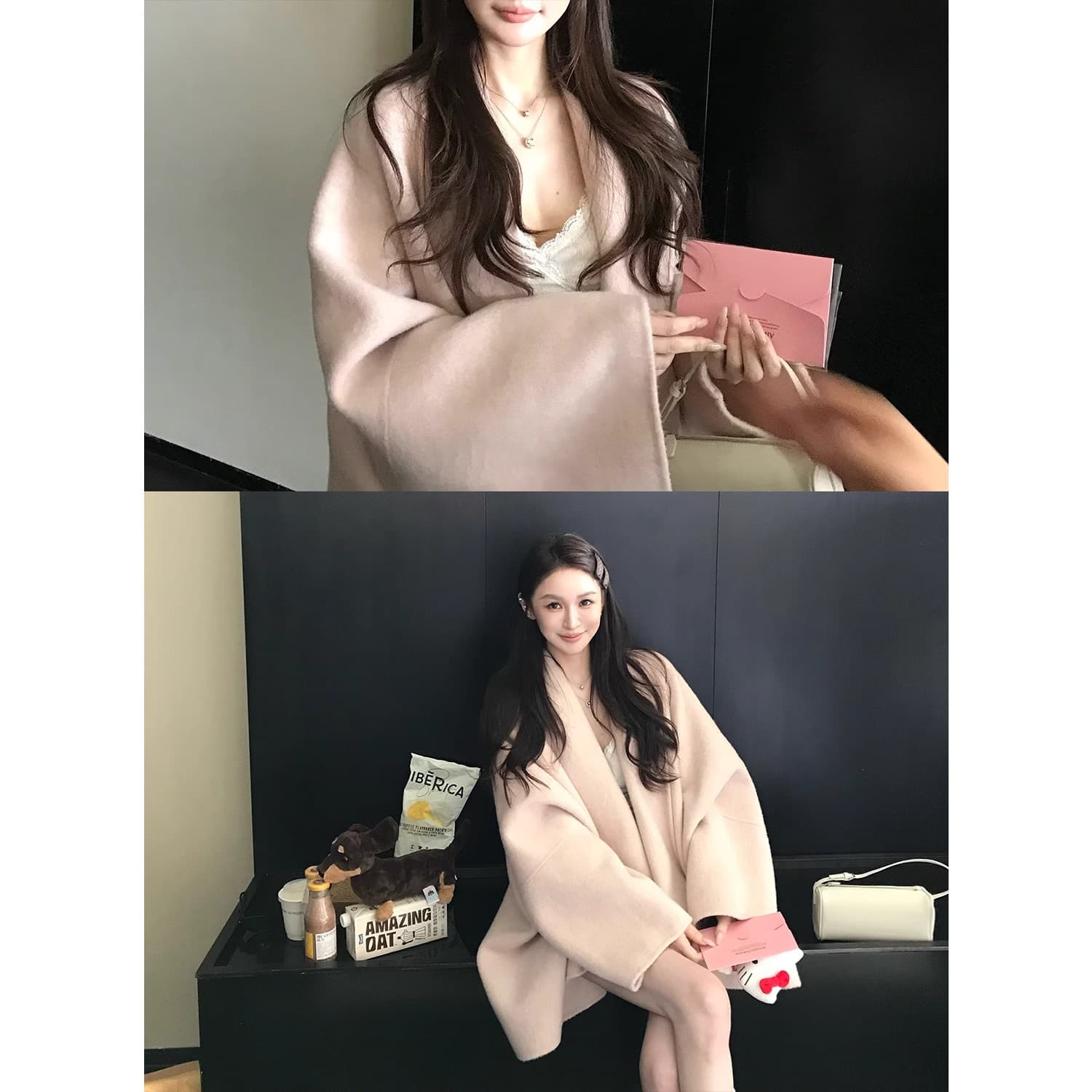 skk store Jiao 자매 yb 맞춤 row 부서 망토 코트 880g 타조 울 상 실크 양모 양면 자켓 상세 이미지 3