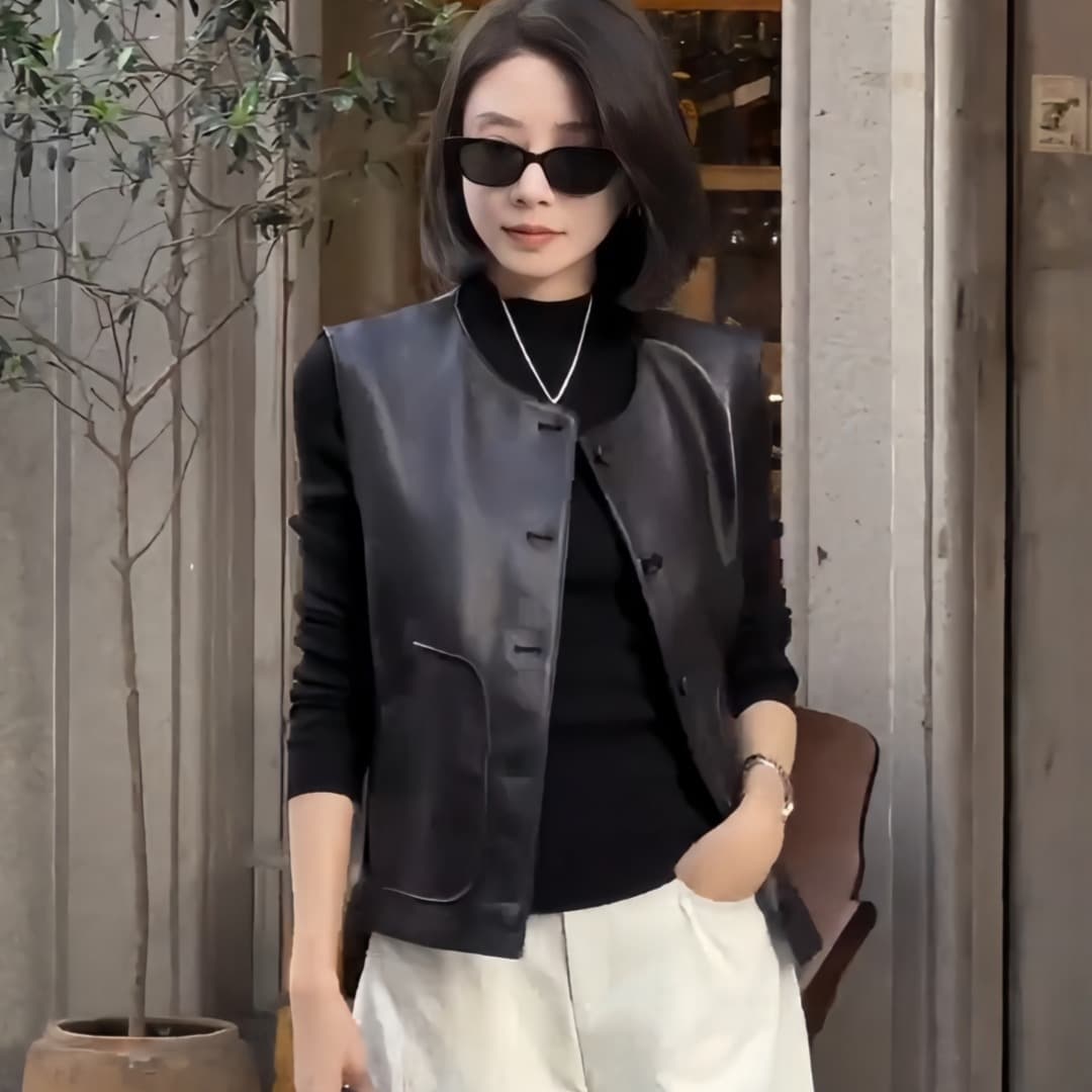 작은 대중 레트로 PU 가죽 민소매 베스트 조기 가을 2025 새로운 디자인 센스 루즈핏 다용도 외국 가스 조끼 재킷 이미지 5