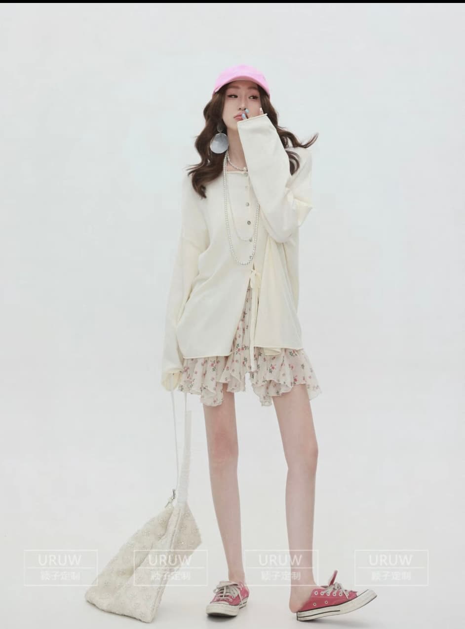 잉 어린이 맞춤 잔디 편지 뗏목 캐주얼 바람 루즈핏 레이스업 긴팔 오픈 가디건 여름 다용도 에어컨 치마 상세 이미지 1