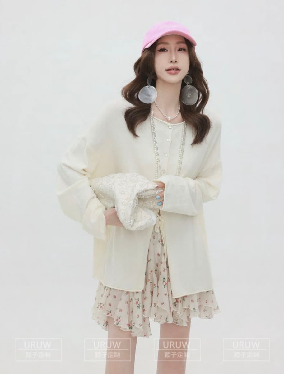 잉 어린이 맞춤 잔디 편지 뗏목 캐주얼 바람 루즈핏 레이스업 긴팔 오픈 가디건 여름 다용도 에어컨 치마 상세 이미지 3