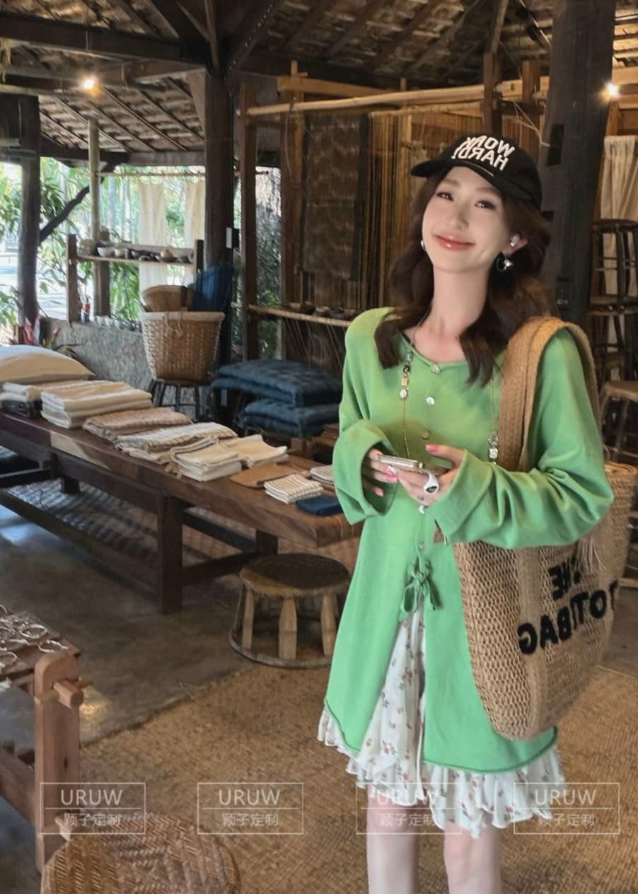 잉 어린이 맞춤 잔디 편지 뗏목 캐주얼 바람 루즈핏 레이스업 긴팔 오픈 가디건 여름 다용도 에어컨 치마 상세 이미지 4