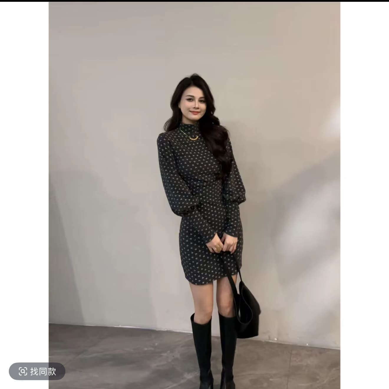 슬림해 보이는 프랑스식 가을 겨울 반하이넥 허리 수축 긴팔 치마 벌룬 소매 품격 드레스 dt1870 이미지 2