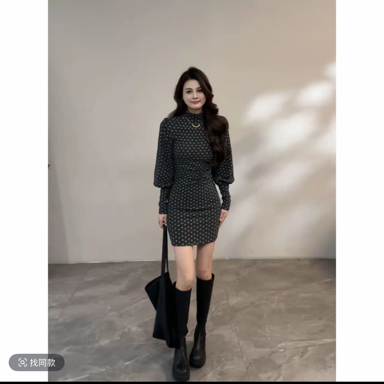 슬림해 보이는 프랑스식 가을 겨울 반하이넥 허리 수축 긴팔 치마 벌룬 소매 품격 드레스 dt1870 상세 이미지 1
