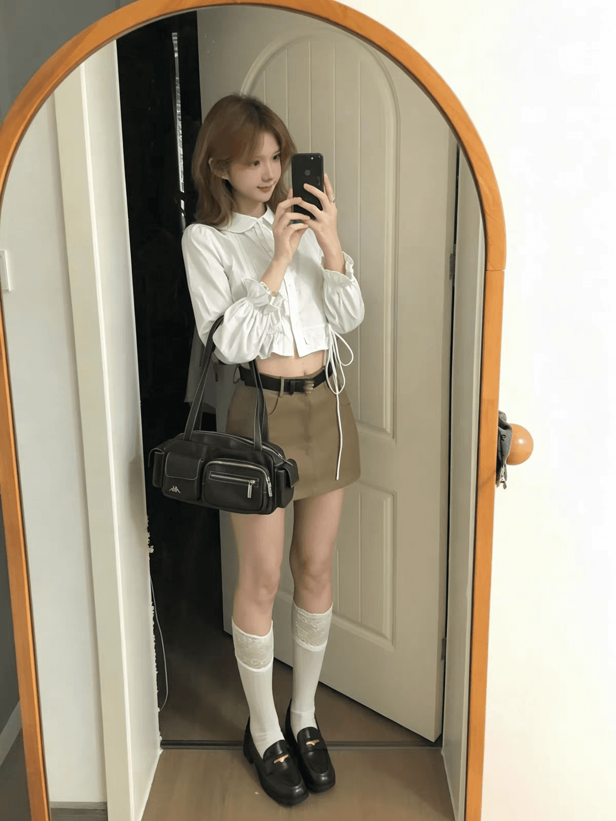 popwest 오리지널 톰 글 래 원인 블루 출퇴근 단색 여성 셔츠 몸매 가꾸기 베이비 칼라 중간 소매 셔츠 맨위 가을 상세 이미지 3