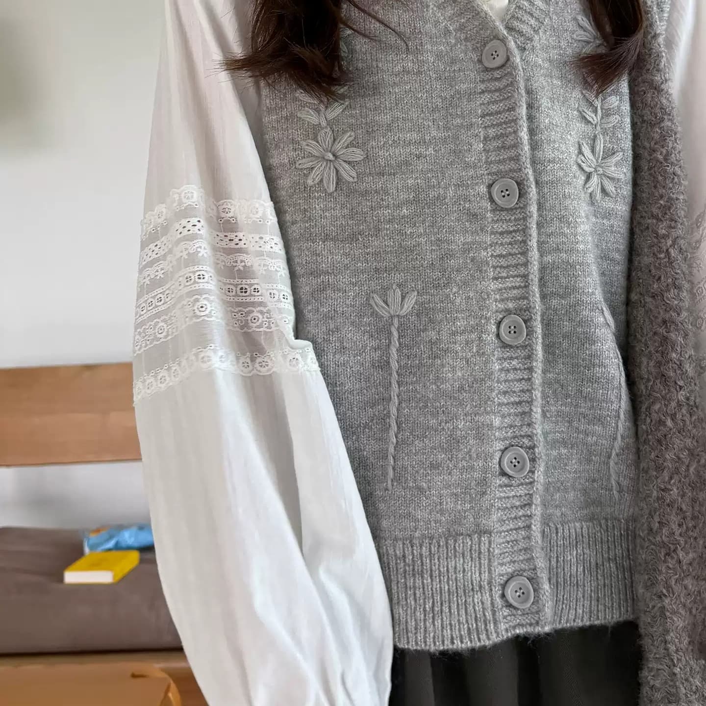 우유 토끼 행성 직접 만든 레이스 칼라 자카드 작은 프랑스식 화이트 여성 셔츠 가을 질감 센스 순면 긴팔 맨위 이미지 2