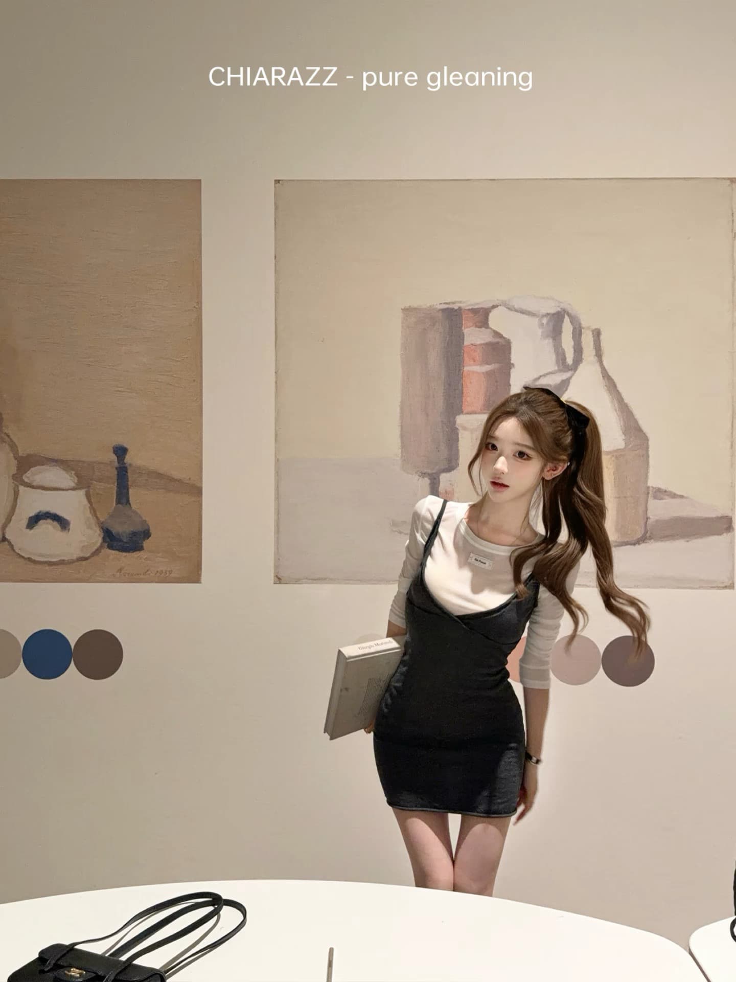 수영장 자오 짜오 chiarazz 서울 겨울 편지 miu 부서 화이트 레이블 기본 셔츠 회색 슬립 드레스 이미지 2